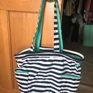 Thirty-One baby and white striped tote